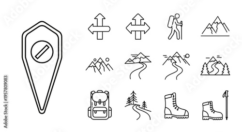 Hiking trail icons and symbols set.