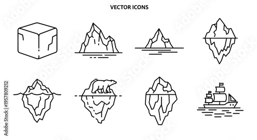 Iceberg vector icons in various shapes.