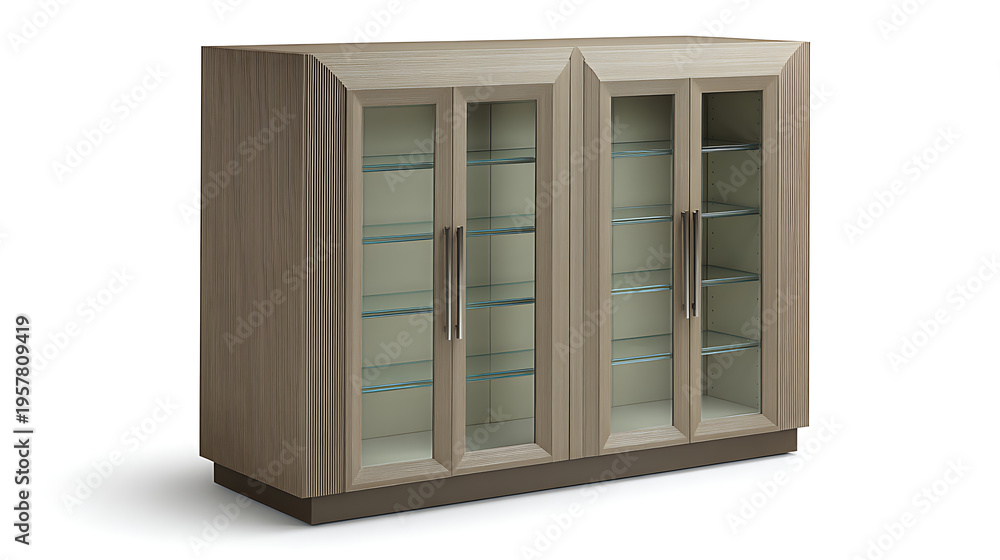 Obraz premium A wooden cabinet with glass doors and shelves