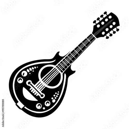 electric mandolin musical instrument icon silhouette illustration for modern string music performance design
