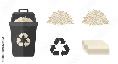 Recycling bin with paper waste.