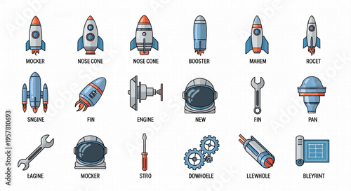 Rocket and spacecraft model parts.