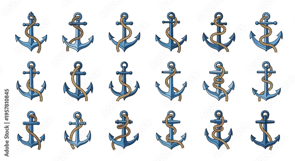 Fototapeta premium Many anchors on white background.
