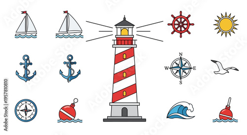 Lighthouse nautical navigation aid tower.