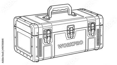 Wompro toolbox with metal handle.