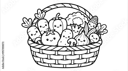 Colorful cartoon fruit basket illustration.