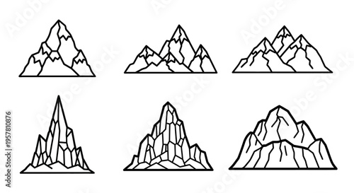 Mountain range outline icon set.