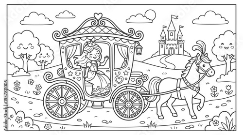 Woman Riding in Horse Drawn Carriage.