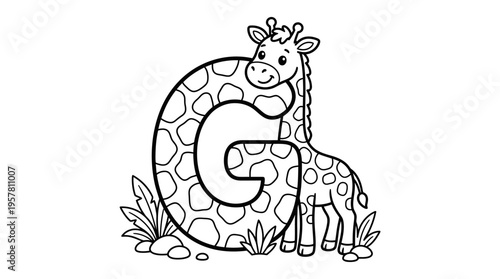 Giraffe and baby giraffe standing together.