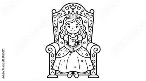 Little girl sitting on throne chair.