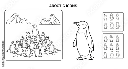 Penguin standing alone on ice surface.