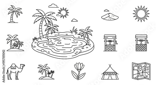 Tropical island and travel icons.