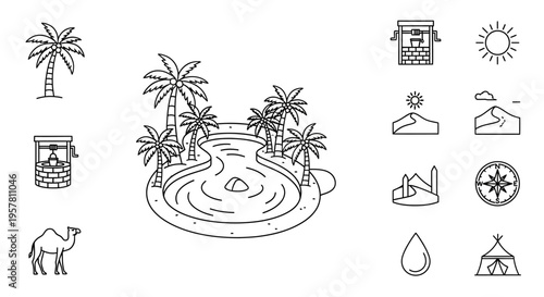 Tropical Island Water Palm Trees.