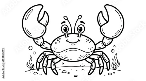 Smiling Cartoon Crab Character Design.
