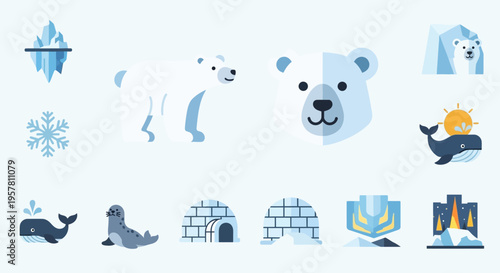 Polar bear face close up illustration.