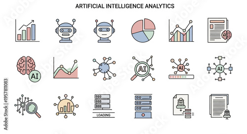 Artificial Intelligence Analytics Icons Set.