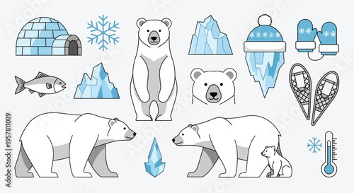 Polar bears family standing together outside.