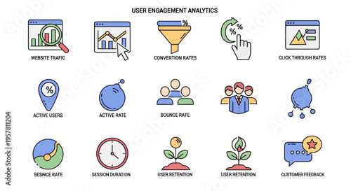 User Engagement Analytics Icons Set.