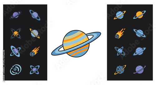 Saturn Planet with Ring System Illustration.