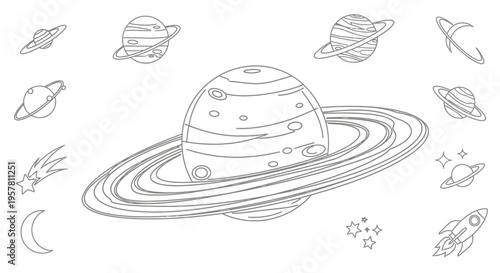 Saturn planet with rings and moons.