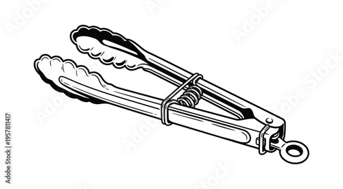 Pair of metal kitchen tongs for serving and cooking food