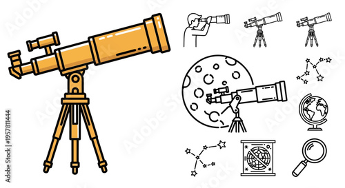 Telescope on a tripod stand.