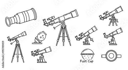 Telescopes on tripods for astronomy.