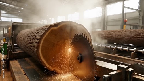Industrial wood cutting process factory.