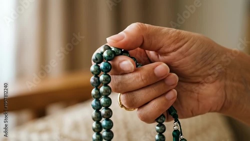 Hands Holding Prayer Beads in Calm Spiritual Meditation Moment