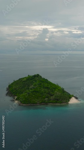 Wallpaper Mural Aerial view of Baong Island Beach and blue sea in Zamboanga. Mindanao, Philippines. Vertical video. Torontodigital.ca