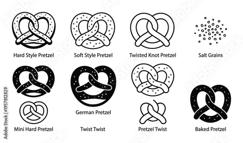 Set of pretzel shapes including soft hard and twisted knot styles vector element