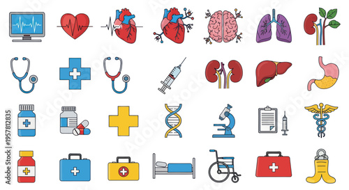 Medical Icons Set: Health, Science, and Healthcare Symbols Collection