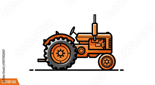 Vintage Orange Tractor Illustration