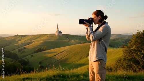 Man taking photos of landscape.