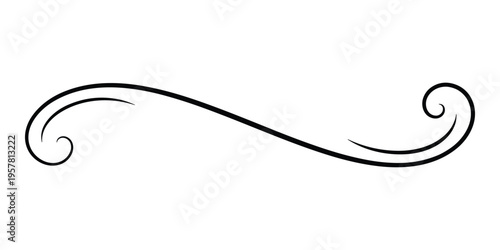 Symmetrical black decorative flourish with double swirls on transparent background