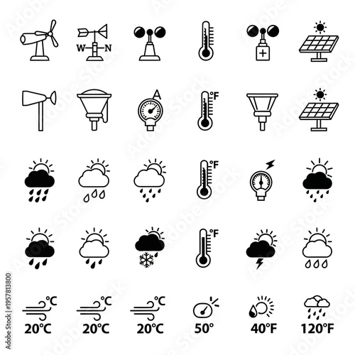 Weather forecast icons and symbols.