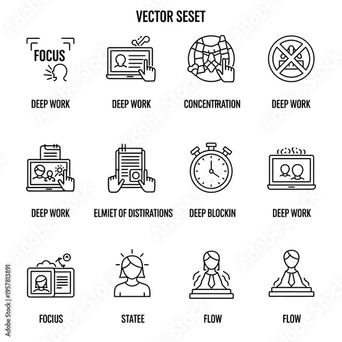 Deep work and productivity icons.