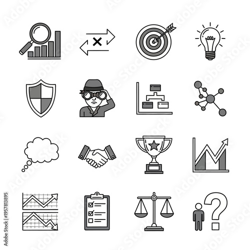 Business icons for strategy and success.