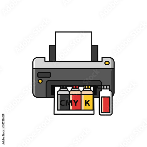 Inkjet printer with CMYK ink cartridges.