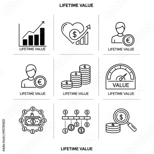 Lifetime Value Business Finance Icons.