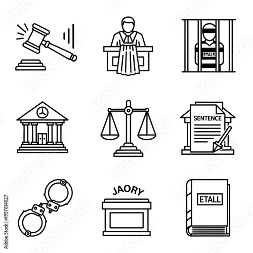 Law and Justice Symbols Icons Set.