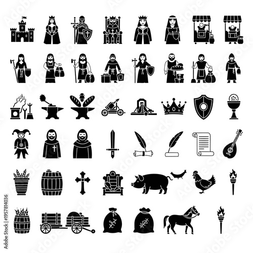 Medieval knight warrior icons and symbols.