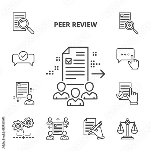 Peer review process icons set.