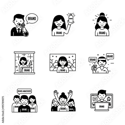 People talking and using brand products.