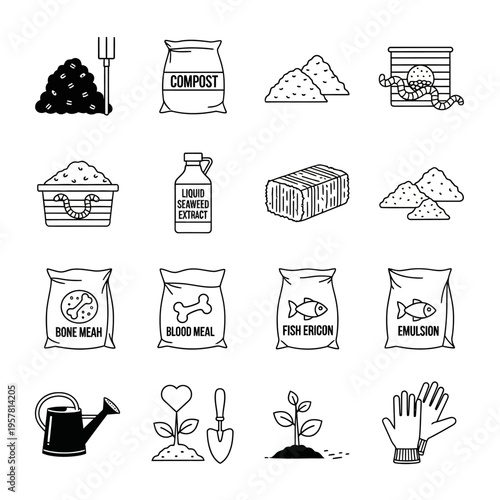 Various types of plant fertilizer bags.