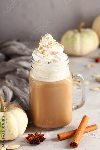 Mason jar of hot pumpkin la...