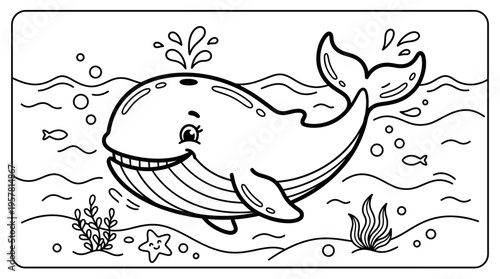 Smiling Whale Underwater Ocean Scene.