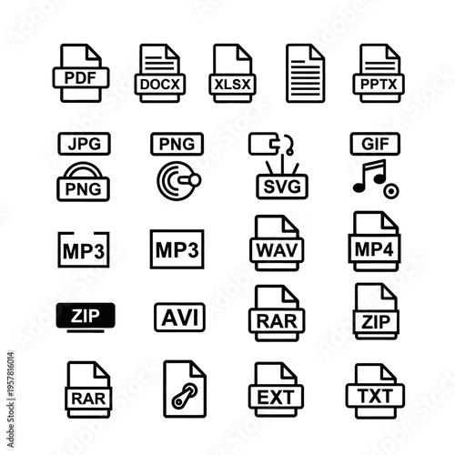 File format icons on white background.