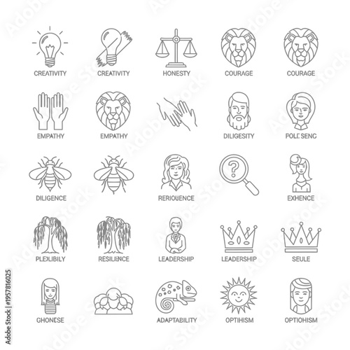Icons of various symbolic objects.