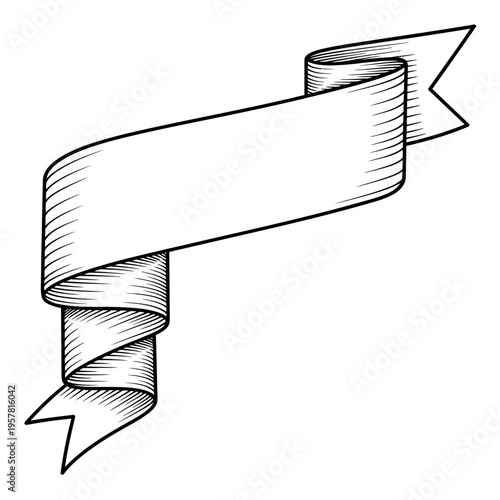 Vintage Ribbon Banner Illustration with Swirling Folds and Sharp Ends.